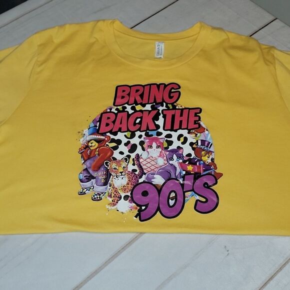 PLUS size "Bring Back the 90's" Sunshine Yellow Tee Shirt w/Lisa Frank Figures - Picture 2 of 5